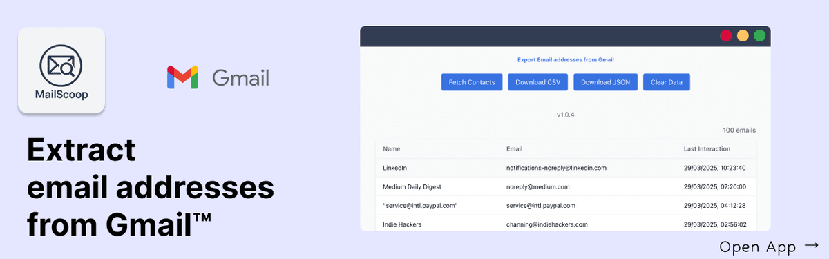 Extract email addresses from Gmail